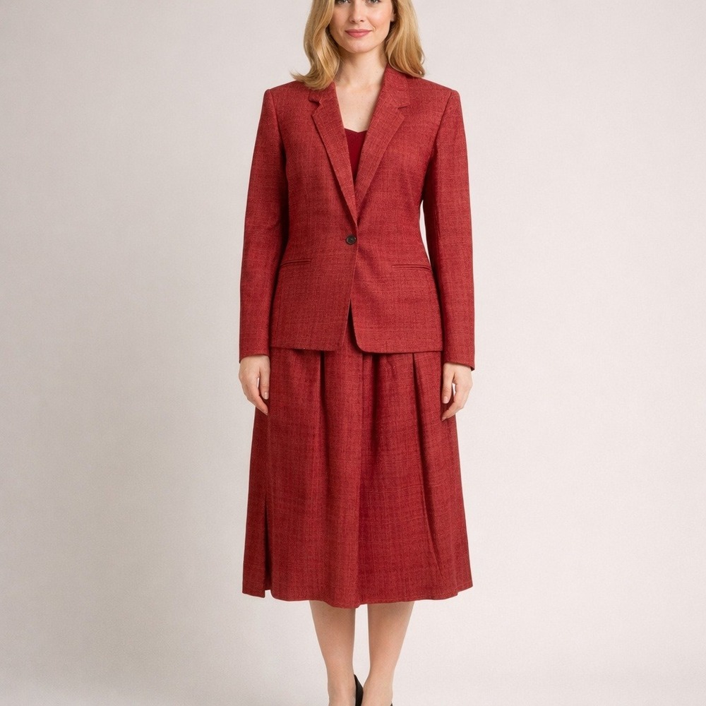 Vintage Custom Cogburns Womens Suit Set Blazer Skirt Red Tweed‎ Office Classic